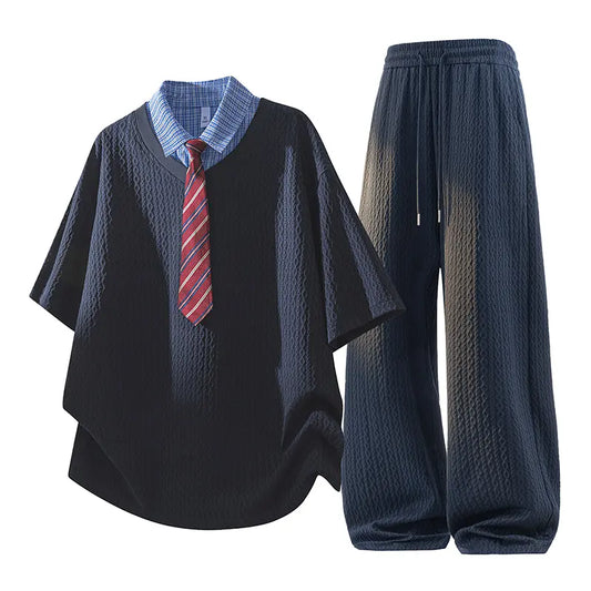 KZZ Men's Jacquard Casual Suit (Collegiate Style)