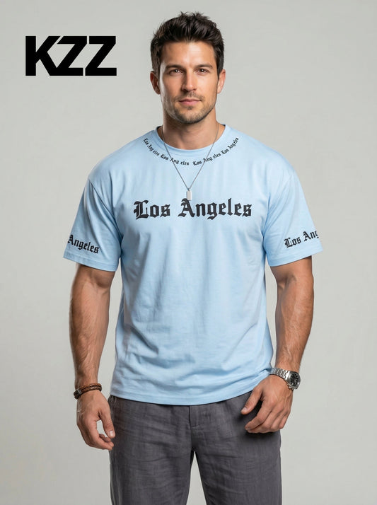 KZZ  Men's Crew-Neck T-Shirt with Letter Print