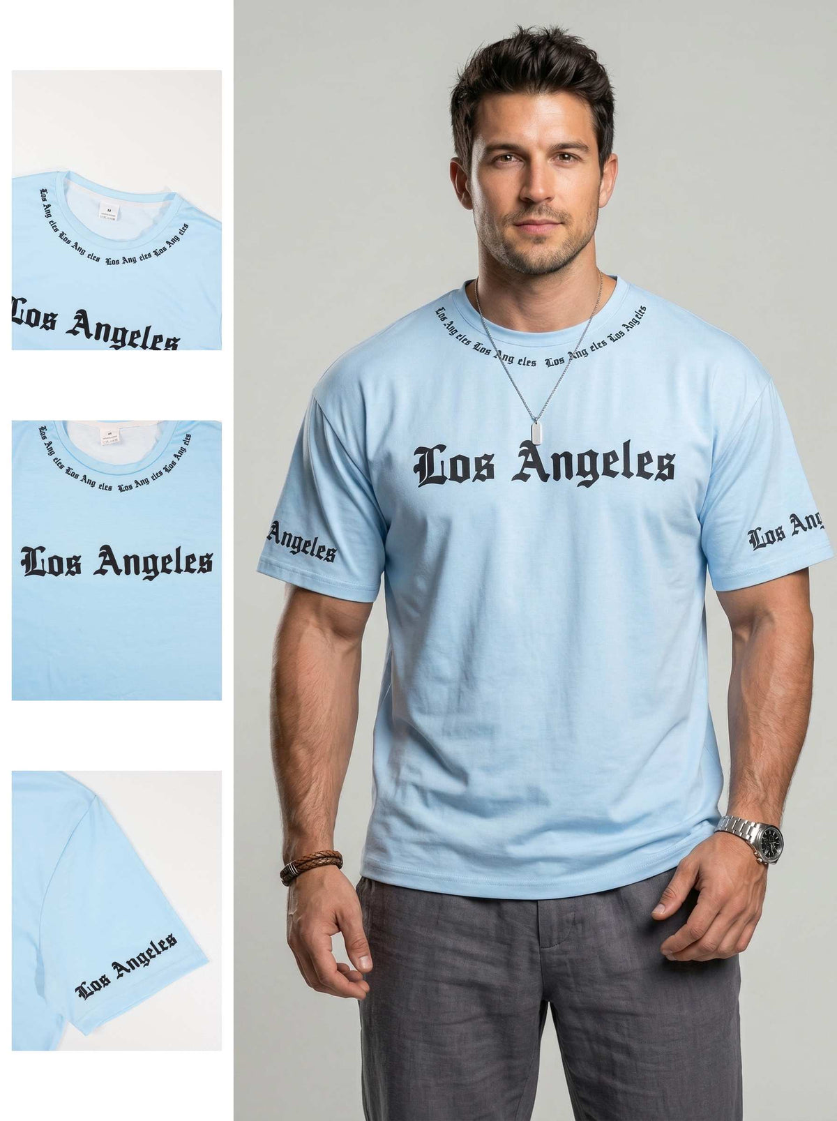 KZZ  Men's Crew-Neck T-Shirt with Letter Print
